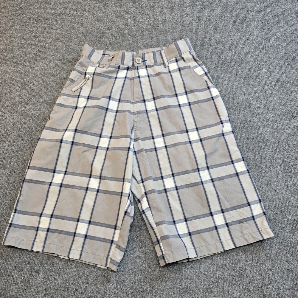 Burnside Shorts Boys 16 Beige Plaid Chino 9 Inch Twill Flat Front Casual